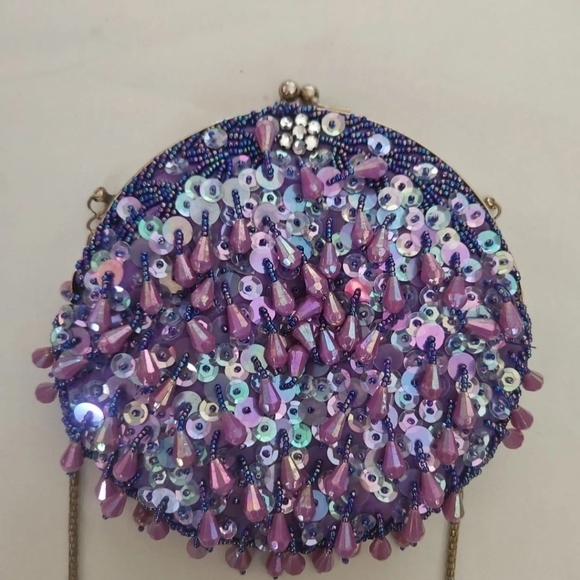 Vintage Sequin And Beaded Purple Small Evening Bag - Picture 3 of 12